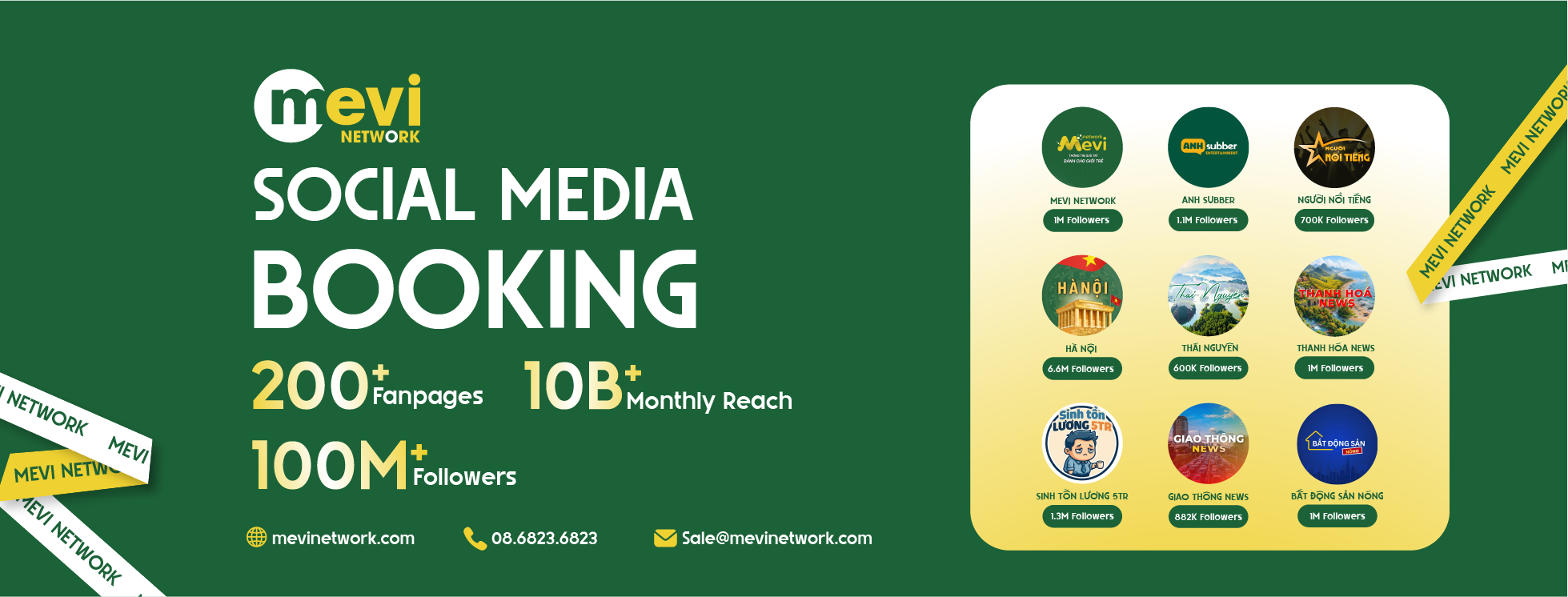 MeVi Network - Social Media Booking - 200+ Fanpages, 10B+ Reach, 100M+ Followers